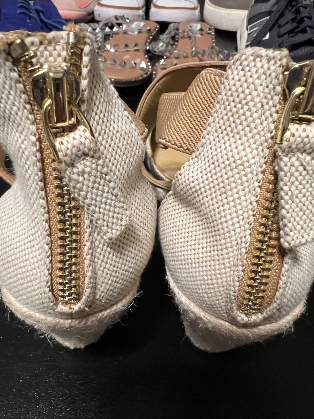 Talbots Cream Canvas Espadrille Wedge with Tan Straps